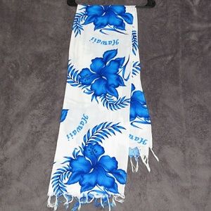White Pareo w/Blue Hibiscus Flowers